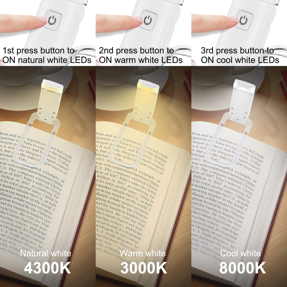 Luz de Lectura Recargable por USB | 3 Niveles de Brillo y 3 Tonos de Luz (Cálido, Neutro y Blanco)